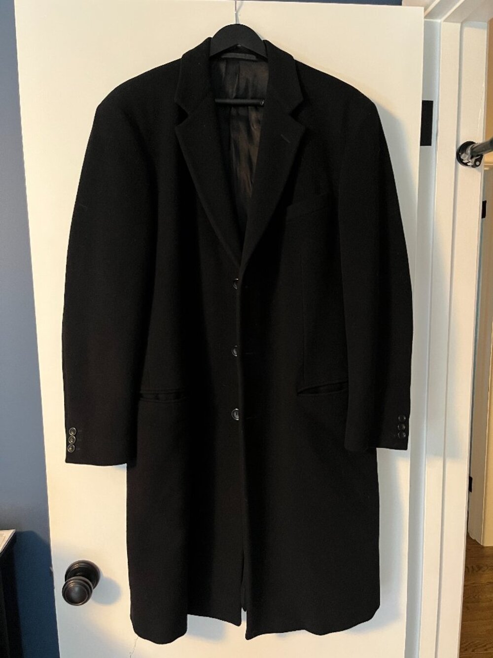 Armani Collezioni Black Wool Overcoat Topcoat